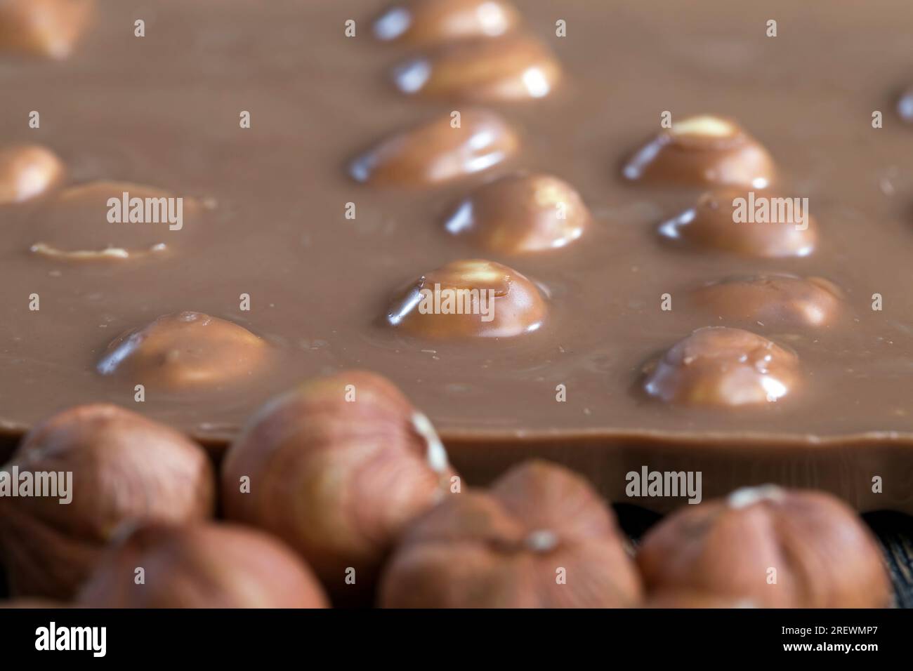 hazelnuts and chocolate mixed in sweet chocolate made from cocoa and