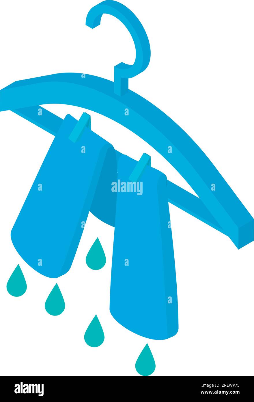 Drying clothes icon isometric vector. Blue clean jeans drying on