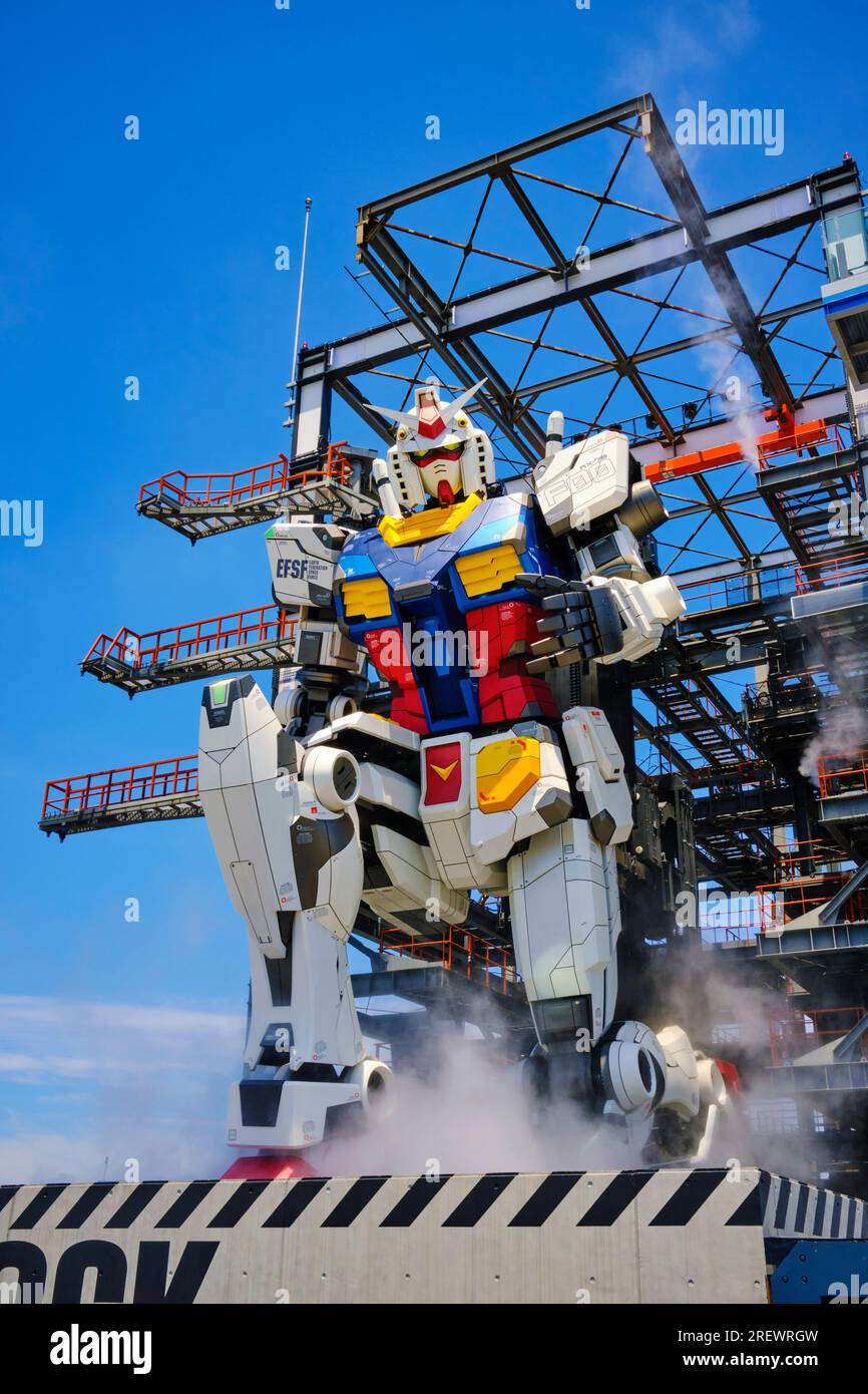 July 2023, Yokohama. Gundam Factory Yokohama featuring a July 2023, Yokohama. Gundam Factory Yokohama featuring a