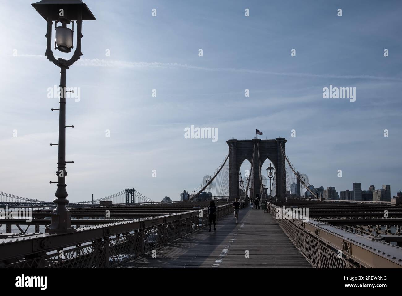 Architectural detail of the Brooklyn Bridge, a hybrid cablestayed