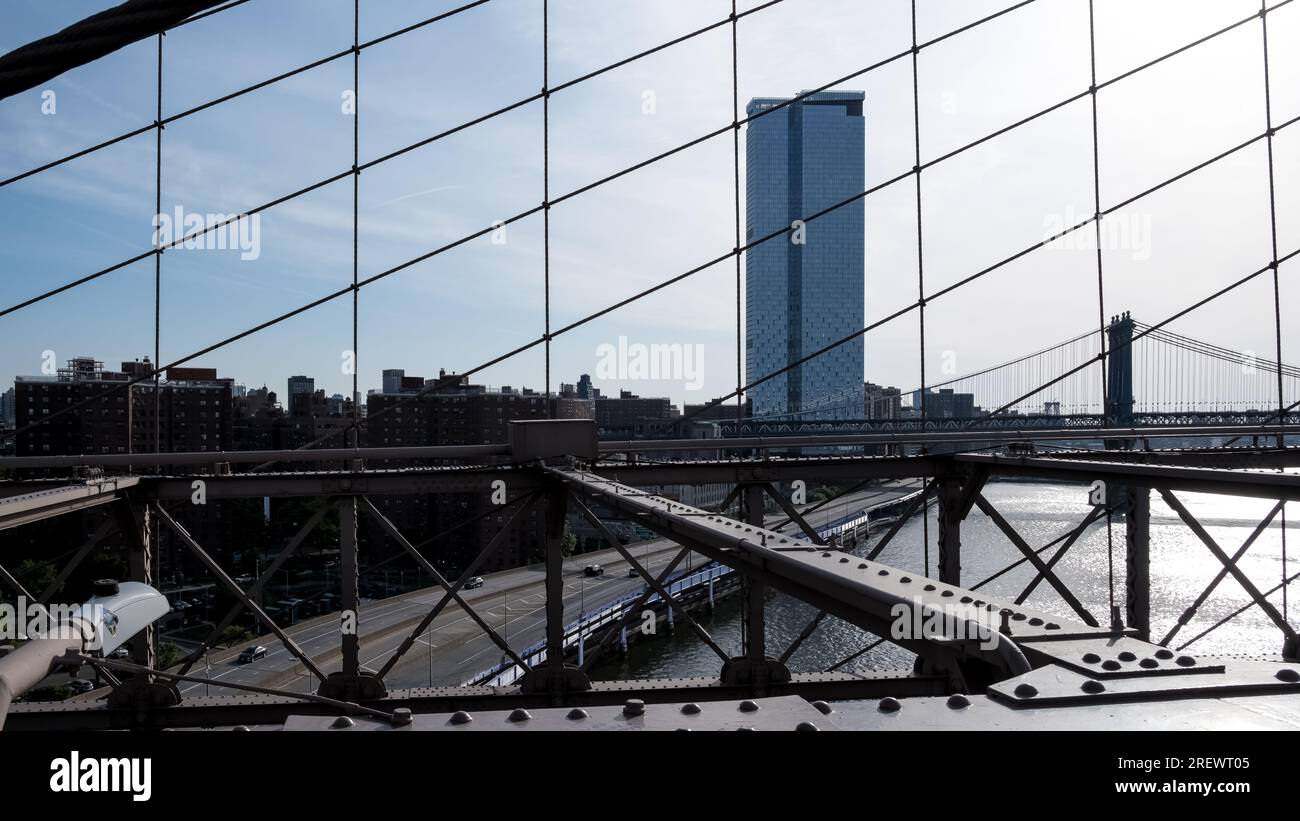 Architectural detail of the Brooklyn Bridge, a hybrid cablestayed
