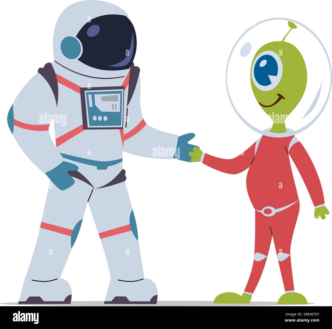 Astronaut With Alien Cosmonaut In Spacesuit With Helmet Cosmic Friends Universe Discovery And 