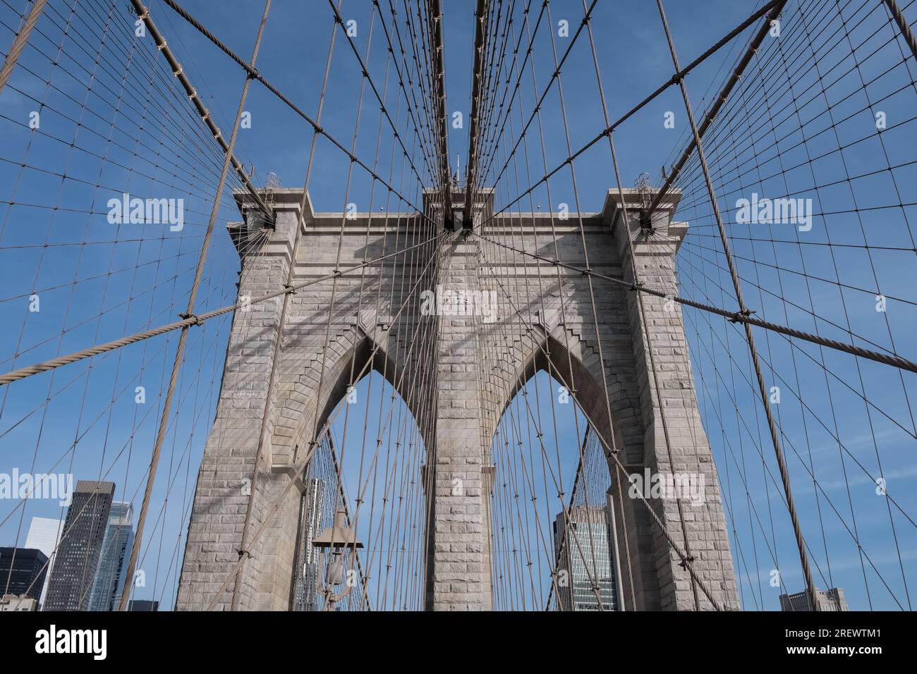 Architectural detail of the Brooklyn Bridge, a hybrid cablestayed