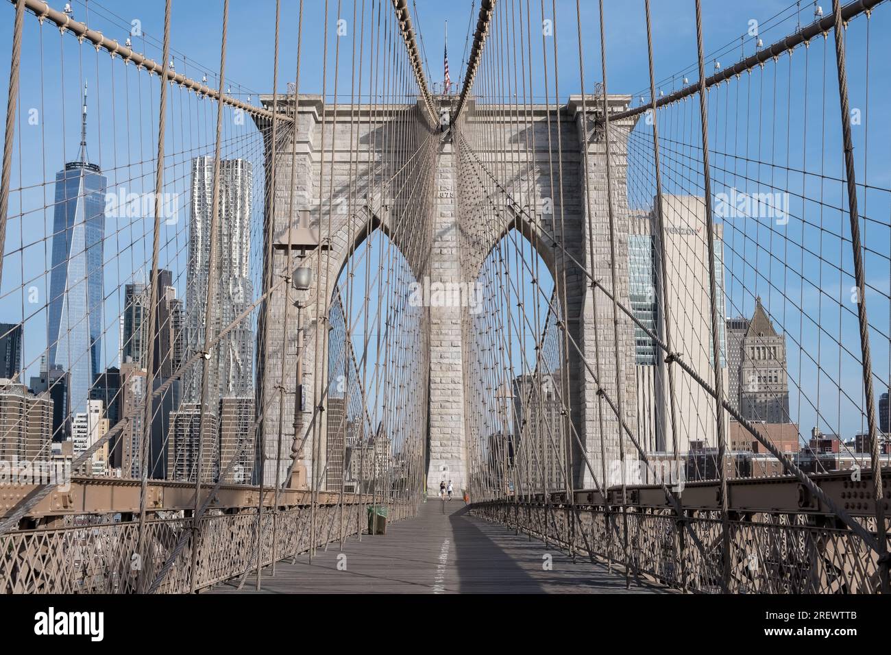 Architectural detail of the Brooklyn Bridge, a hybrid cablestayed