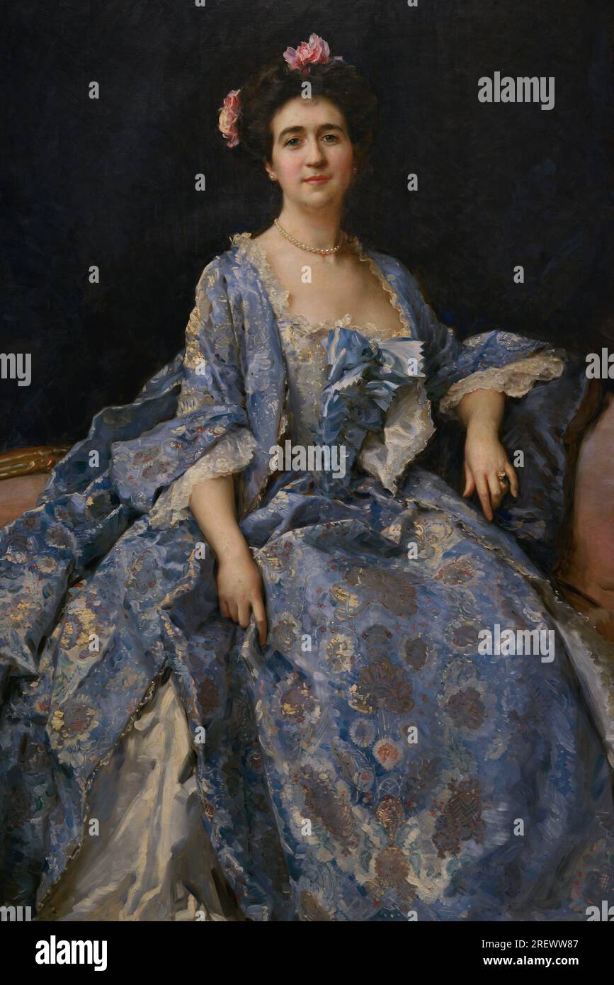 Raimundo de Madrazo y Garreta (1841-1920). Spanish painter. Portrait of Maria Hahn, the Painter's Wife, 1901. Oil on canvas, 192 x 128 cm. Detail. Prado Museum. Madrid. Spain. Stock Photo