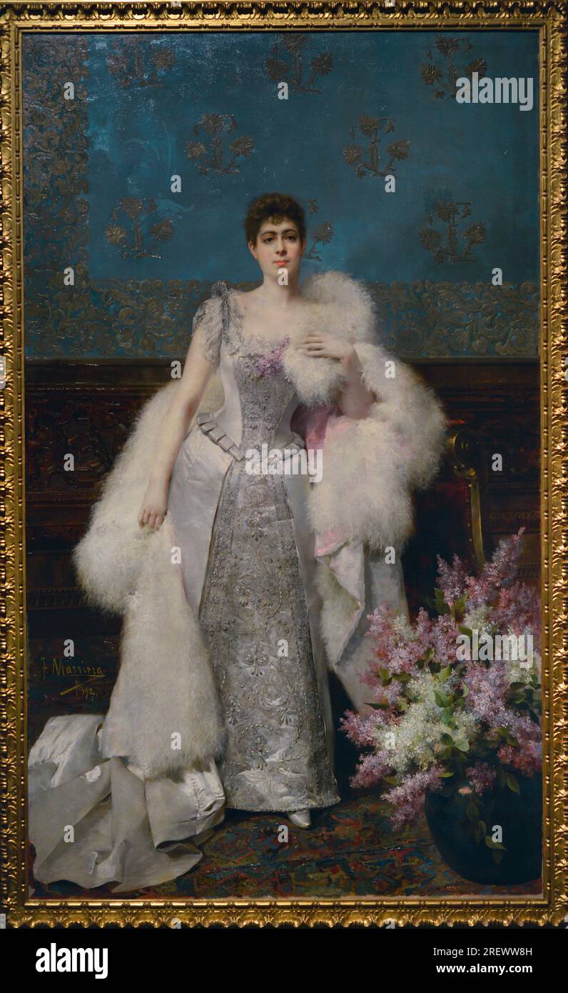 Francisca Aparicio Merida (1858-1943). First Lady of Guatemala, during the term of office of her husband, Justo Rufino Barrios. Marquise of Vistabella. Portrait of Francisca Aparicio Merida, Marquise of Vistabella, 1892, by Francisco Masriera y Manovens (1806-1857). Oil on canvas, 251 x 151 cm. Prado Museum. Madrid. Spain. Stock Photo