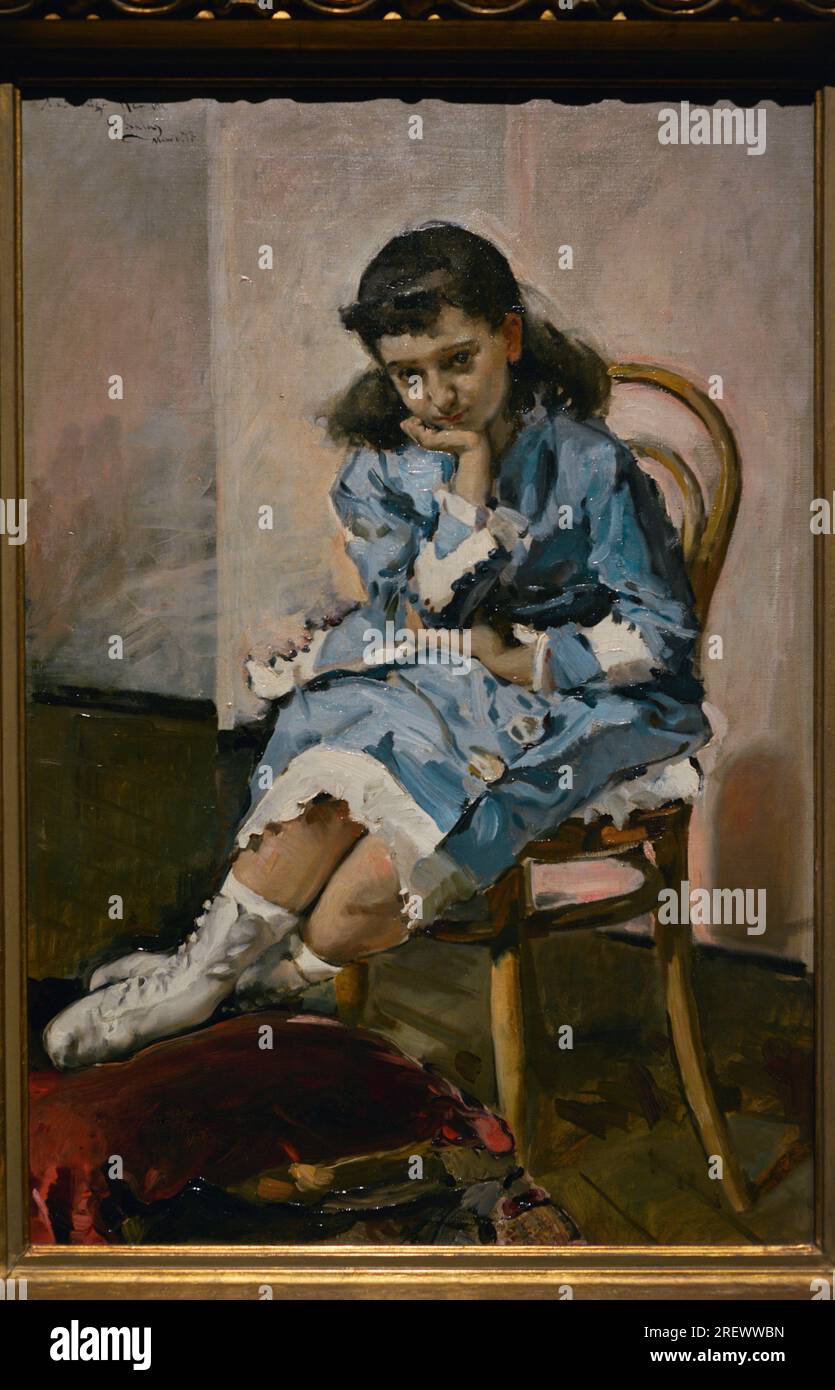 Maria Guerrero (1867-1928). Spanish theatre actress. María Guerrero, young girl. Portrait by Emilio Sala Francés (1850-1910), 1878. Oil on canvas, 89 x 61 cm. Prado Museum. Madrid. Spain. Stock Photo