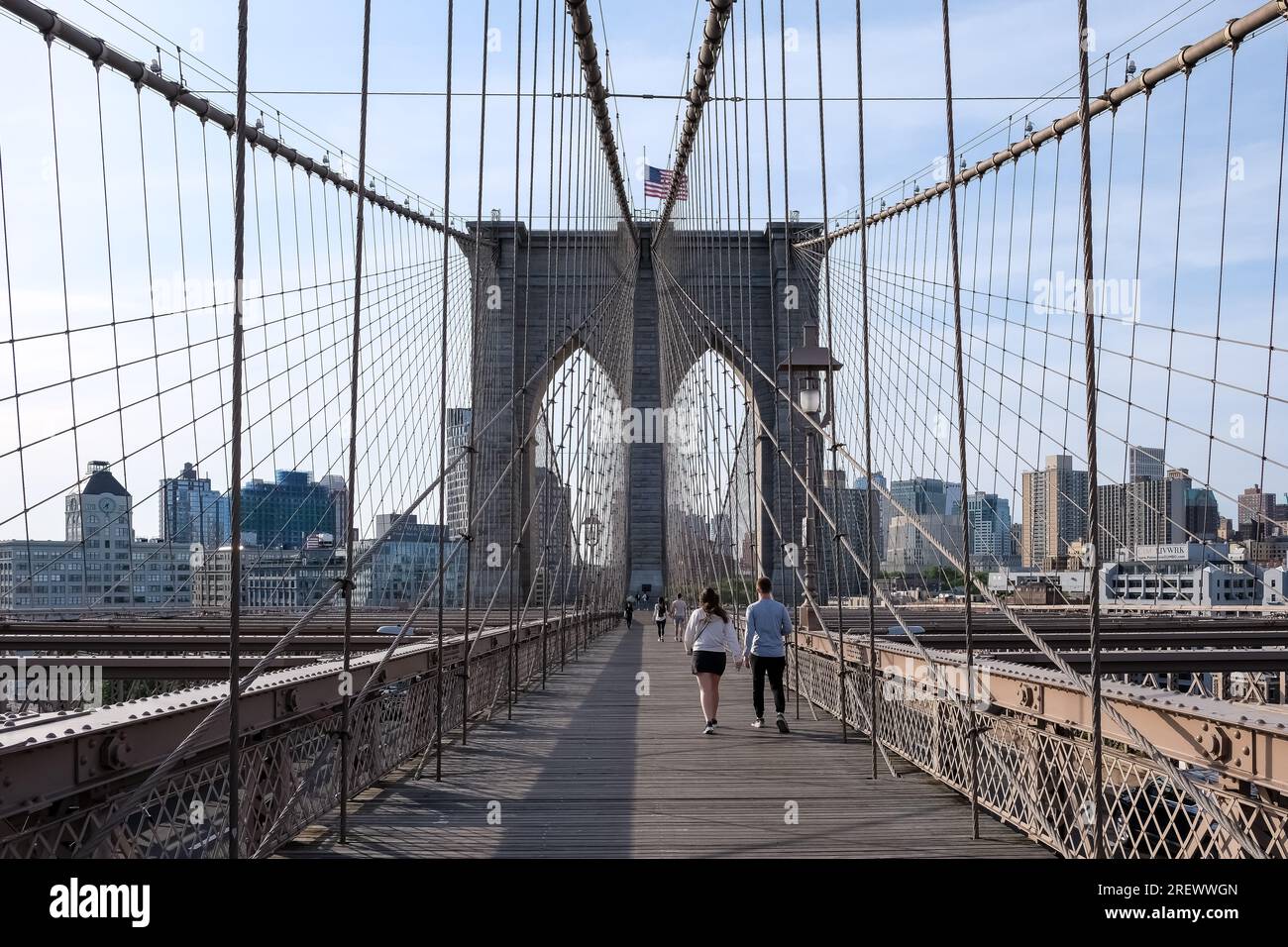 Architectural detail of the Brooklyn Bridge, a hybrid cablestayed