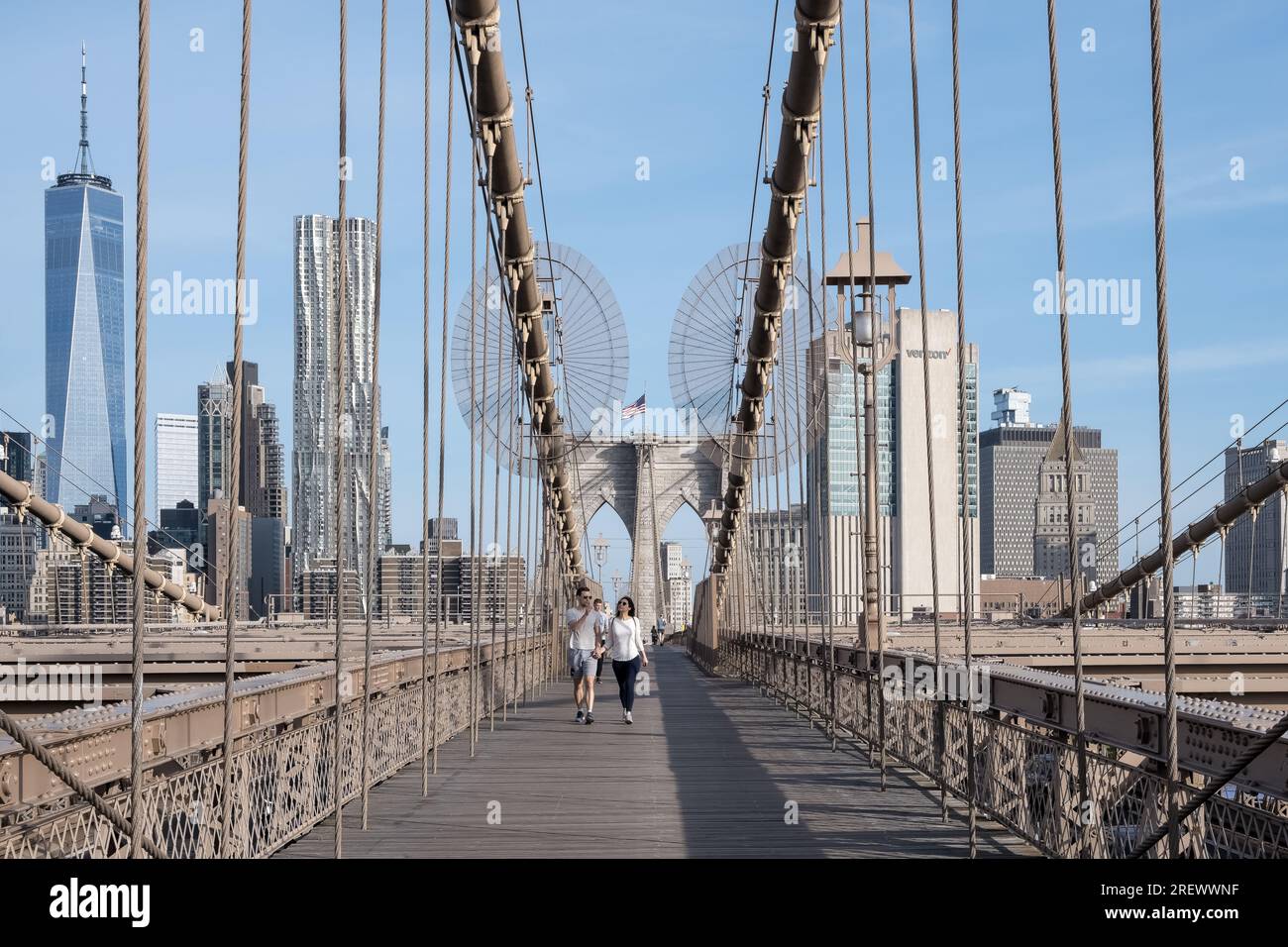Architectural detail of the Brooklyn Bridge, a hybrid cablestayed