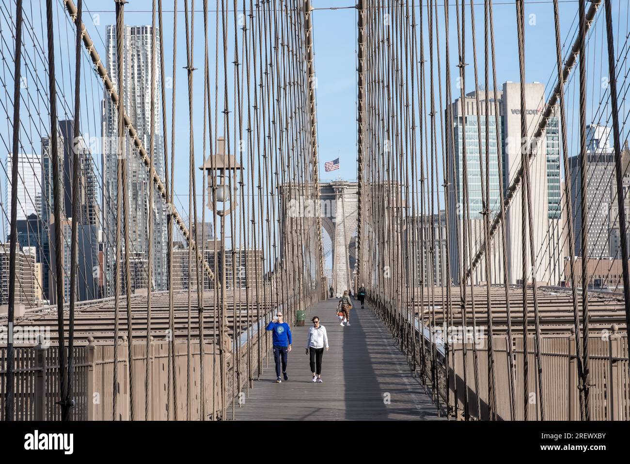 Architectural detail of the Brooklyn Bridge, a hybrid cablestayed