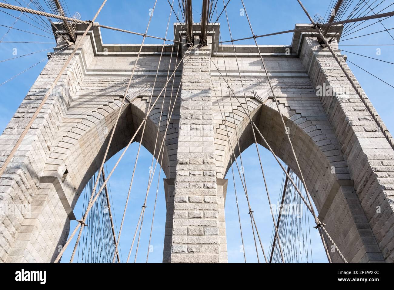 Architectural detail of the Brooklyn Bridge, a hybrid cablestayed