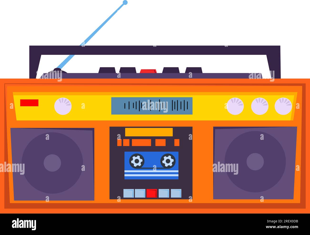 Cassette tape recorder. Vintage device with radio receiver Stock Vector