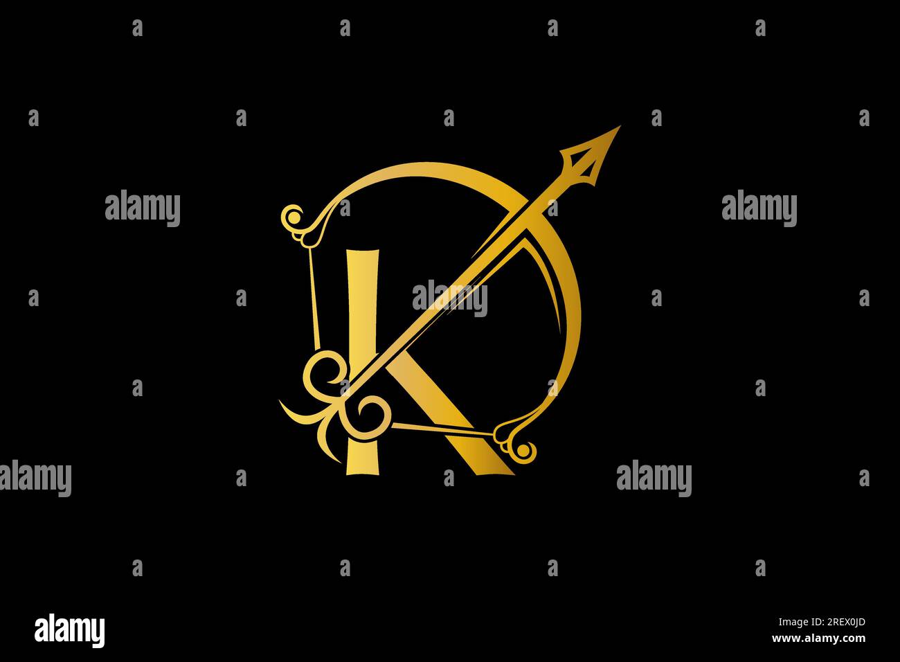 Letter K with bow arrow luxury logo design Stock Vector