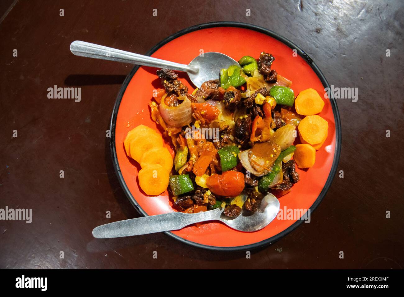 Yak Jerky Sukuti, food of  Upper Mustang, Nepal Stock Photo