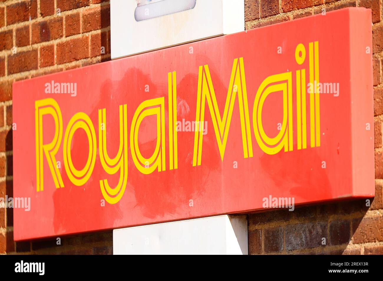 A Royal Mail sign outside of the sorting office in Hunslet,Leeds,West Yorkshire,UK Stock Photo