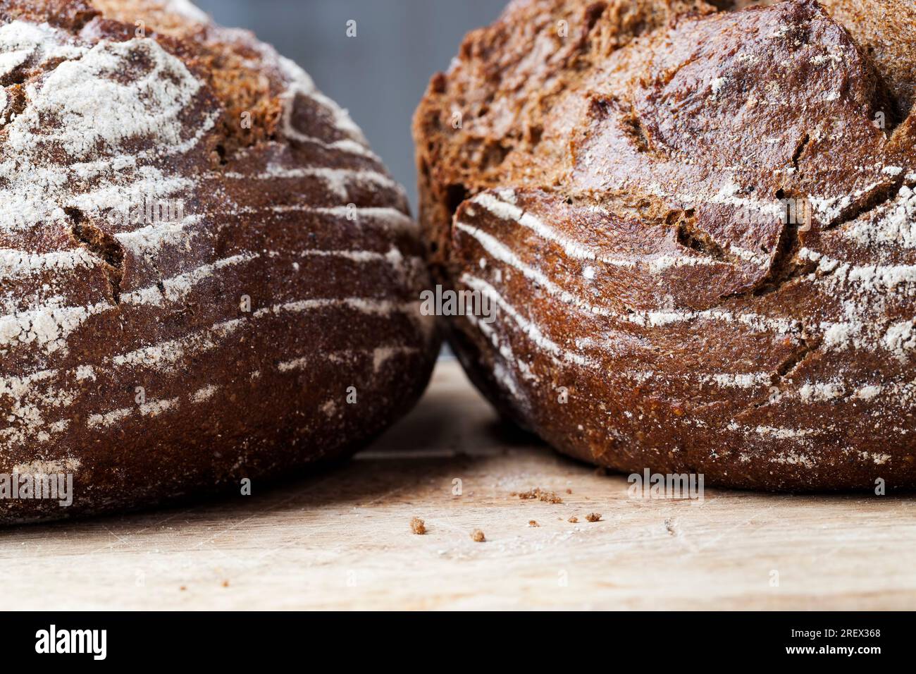 rye fresh loaf of bread, soft rye bread with a crisp crust, fresh and delicious rye bread made from rye flour Stock Photo