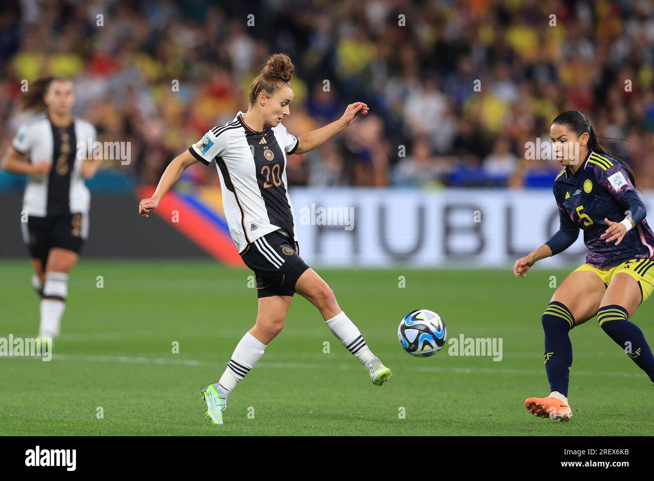 Sydney, Australia. 30th July 2023. 30th July 2023; Sydney Football Stadium, Sydney, NSW, Australia: FIFA Womens World Cup Group H Football, Germany versus Colombia; Lina Magull of Germany plays the ball past Lorena Bedoya of Columbia Credit: Action Plus Sports Images/Alamy Live News Stock Photo