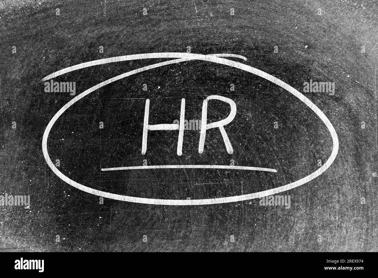 White chalk hand writing in word HR (Abbreviation of human resource