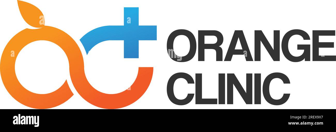 Minimalist ORANGE CLINIC Plus Leaf logo design Stock Vector Image & Art