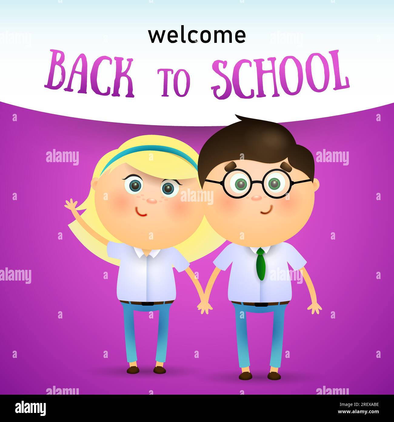 Welcome Back To School Lettering With Boy And Girl Holding Hands Stock welcome-back-to-school-lettering-with-boy-and-girl-holding-hands-stock