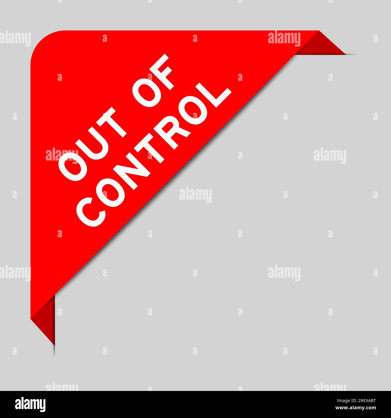 Red color of corner label banner with word out of control on gray