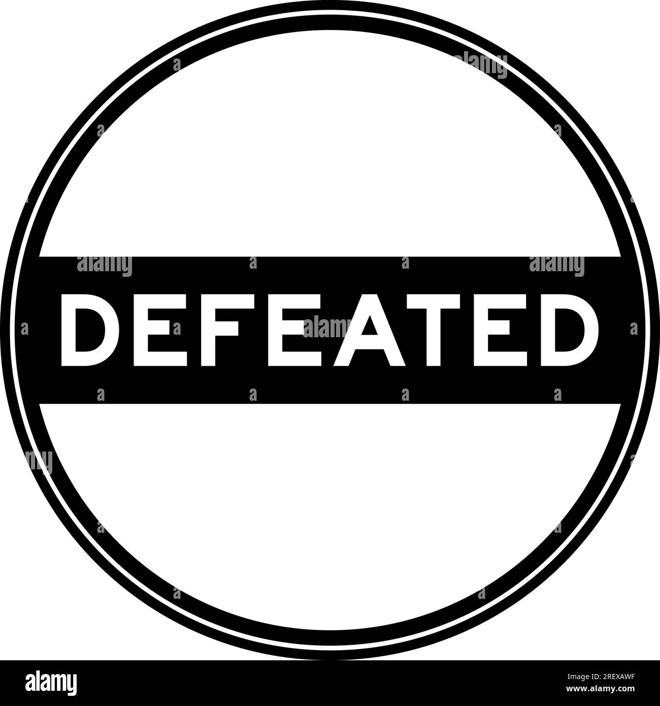 Black color round seal sticker in word defeated on white background