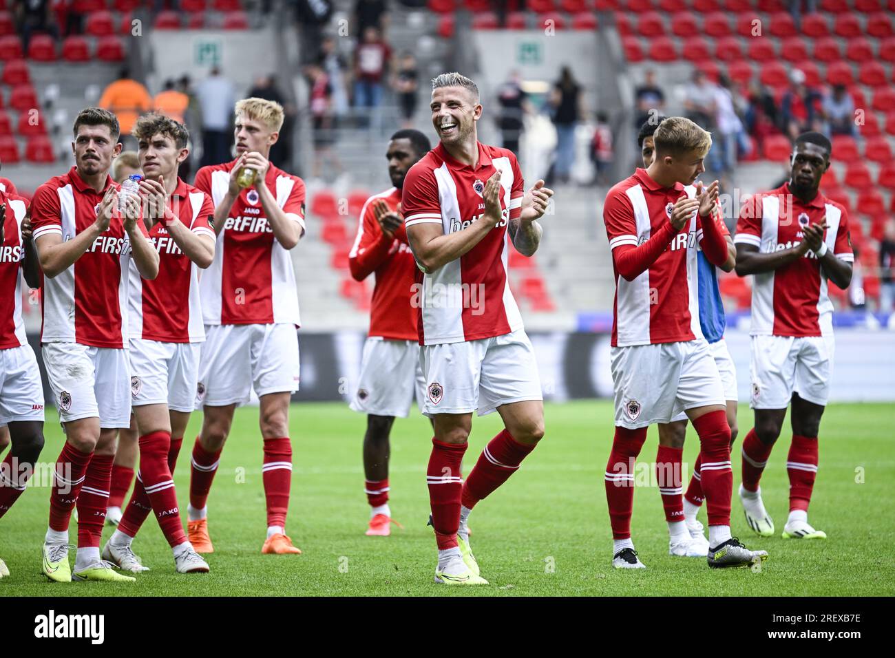 Antwerp, Belgium. 28th June, 2023. Illustration picture shows a print of 23  Antwerp's Toby Alderweireld and the exact game clock moment when he scored  the winning goal at KRC Genk printed on