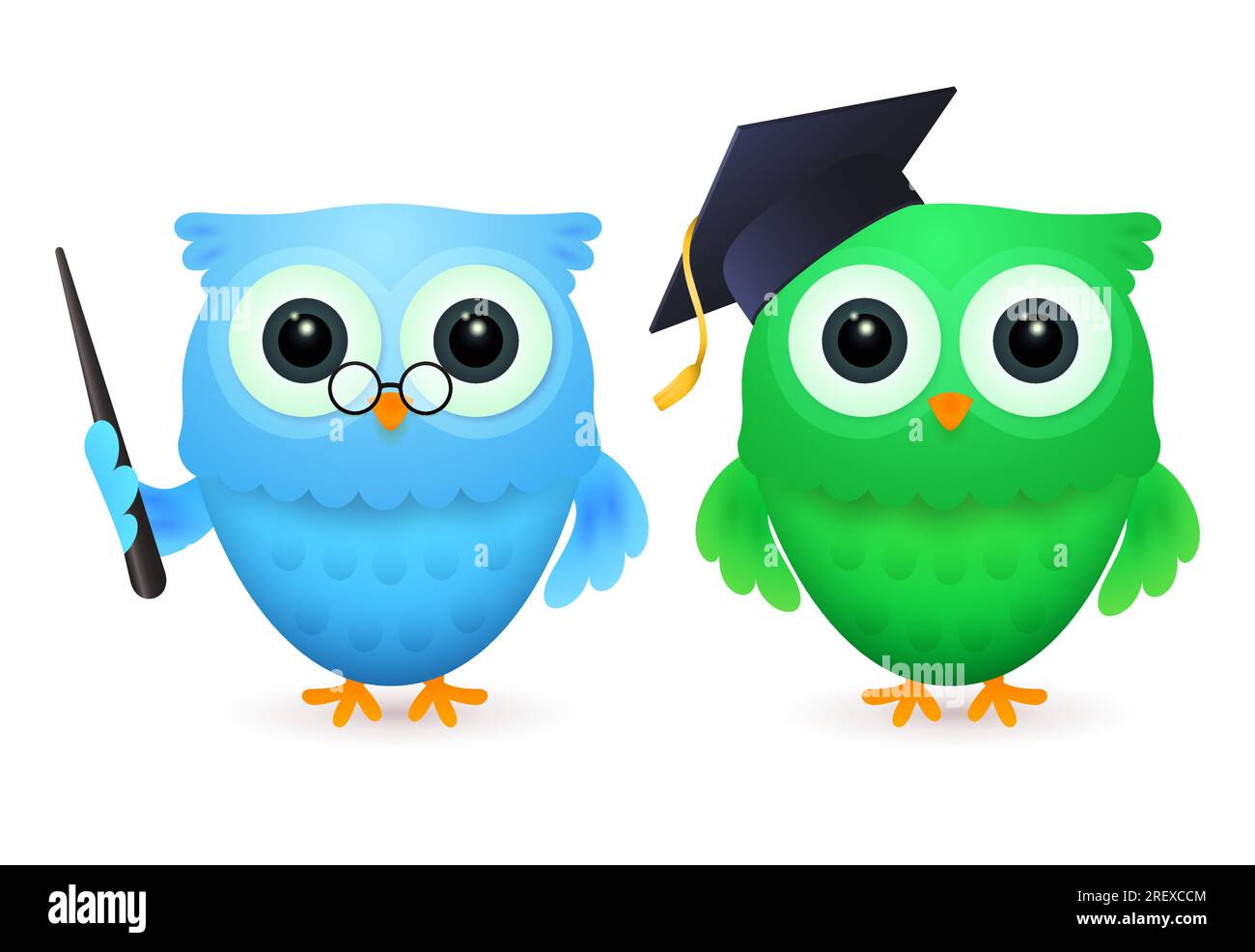 Blue and green owls vector illustration Stock Vector