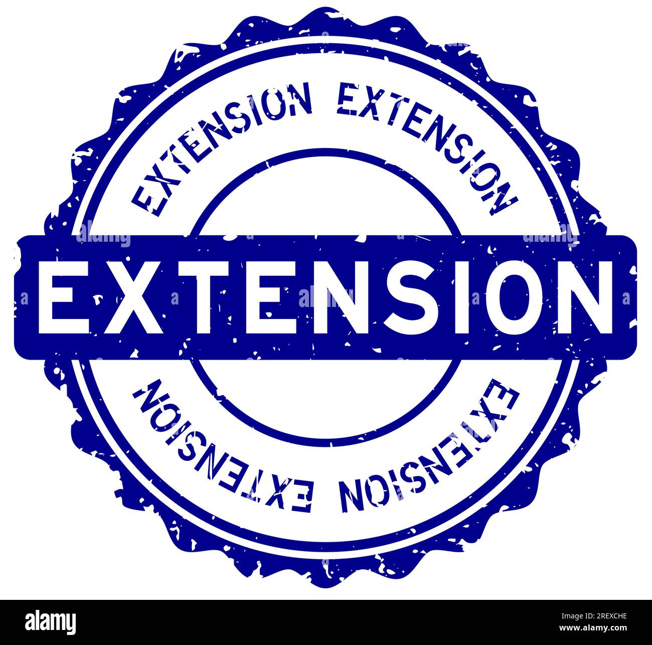 Grunge blue extension word round rubber seal stamp on white background