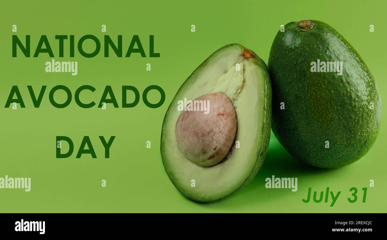 Avocado isolated on a green background. National Avocado Day Poster