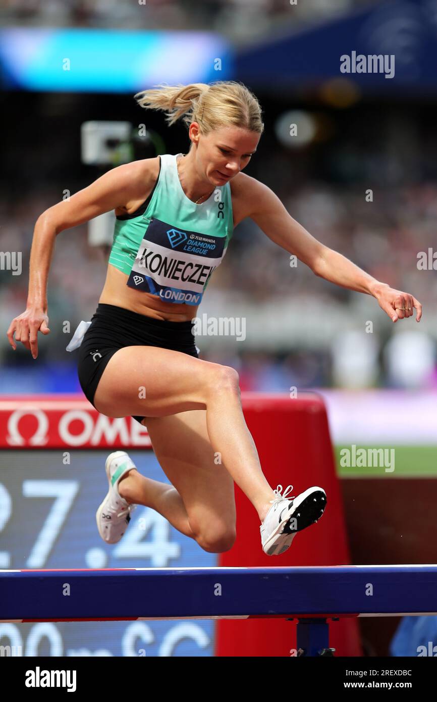 Alicja KONIECZEK (Poland) competing in the Women's 3000m Steeplechase Final at the 2023, IAAF Diamond League, Queen Elizabeth Olympic Park, Stratford, London, UK. Stock Photo