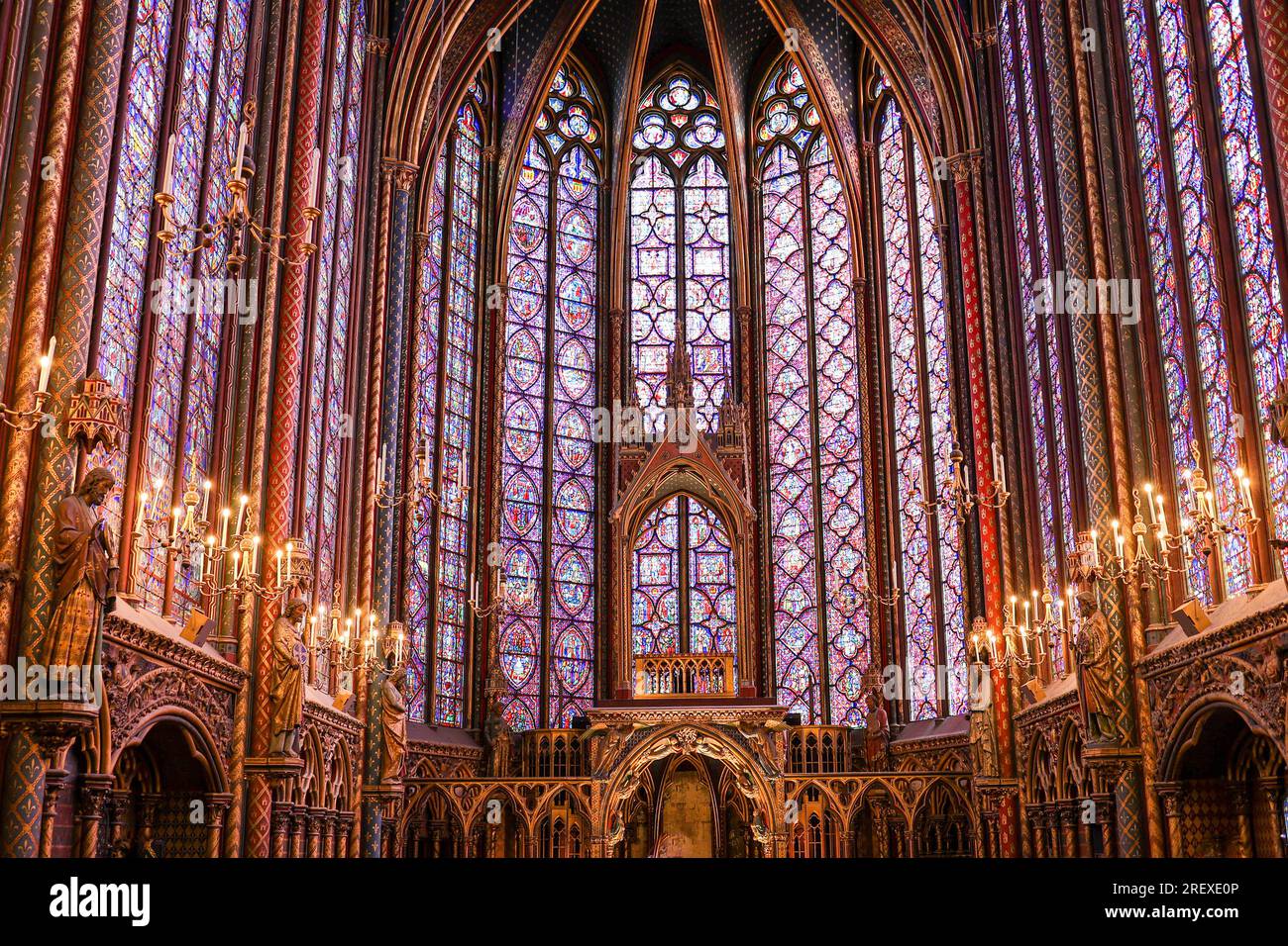 PARIS, FRANCE - OCTOBER 26, 2022: Interior View of Sainte-Chapelle, a Gothic Style Royal Chapel in the Centre of Paris. Stock Photo