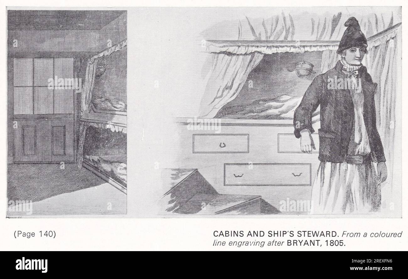 Cabins and ship's steward 1805. Stock Photo