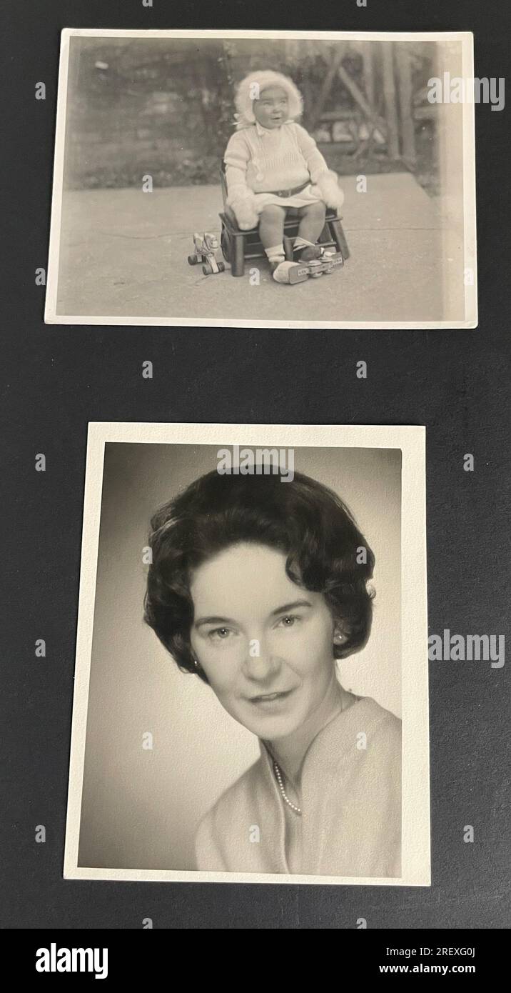Vintage black and white photos of woman and baby 1930s? Stock Photo