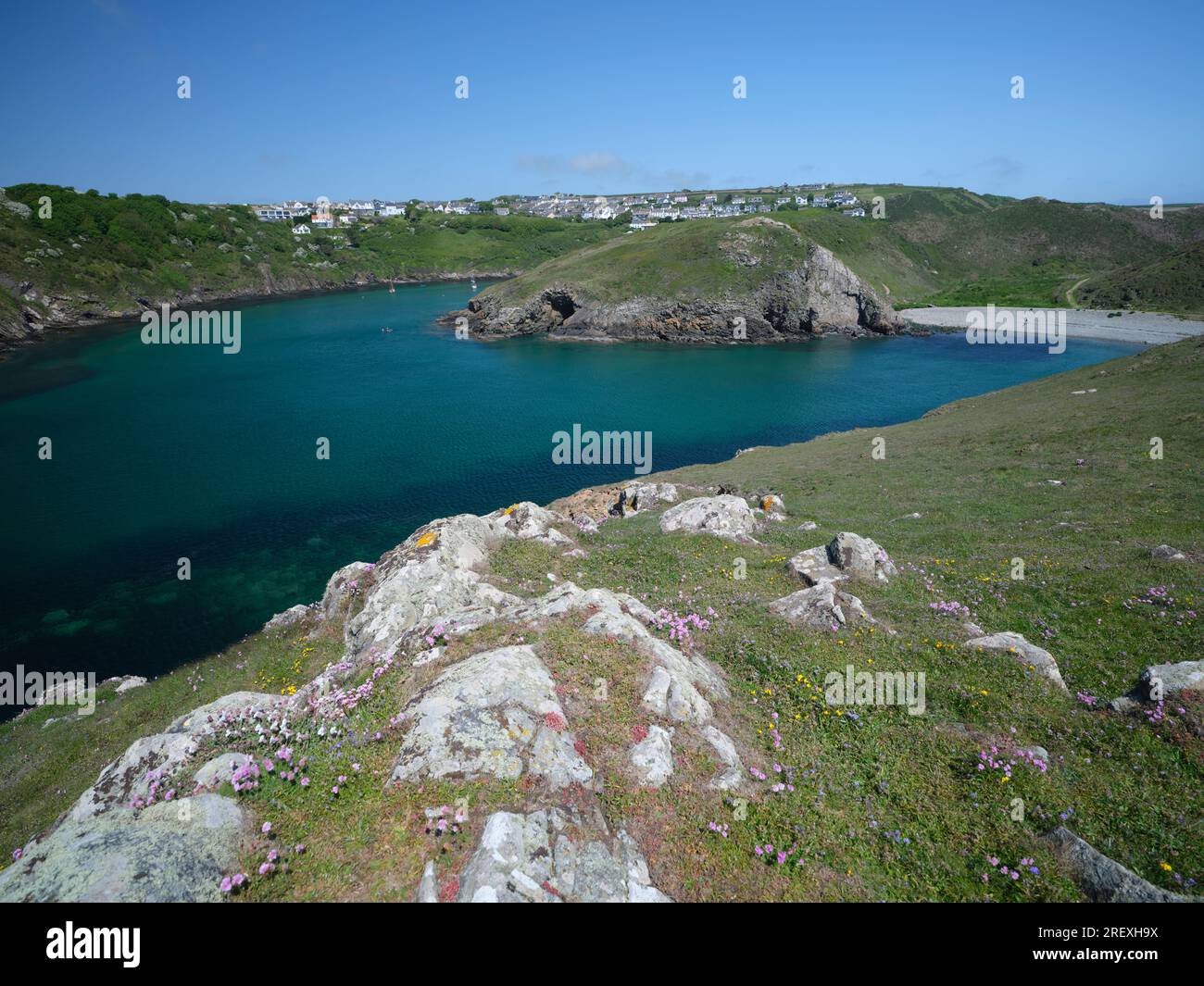 Solva harbour at high tide Stock Photo