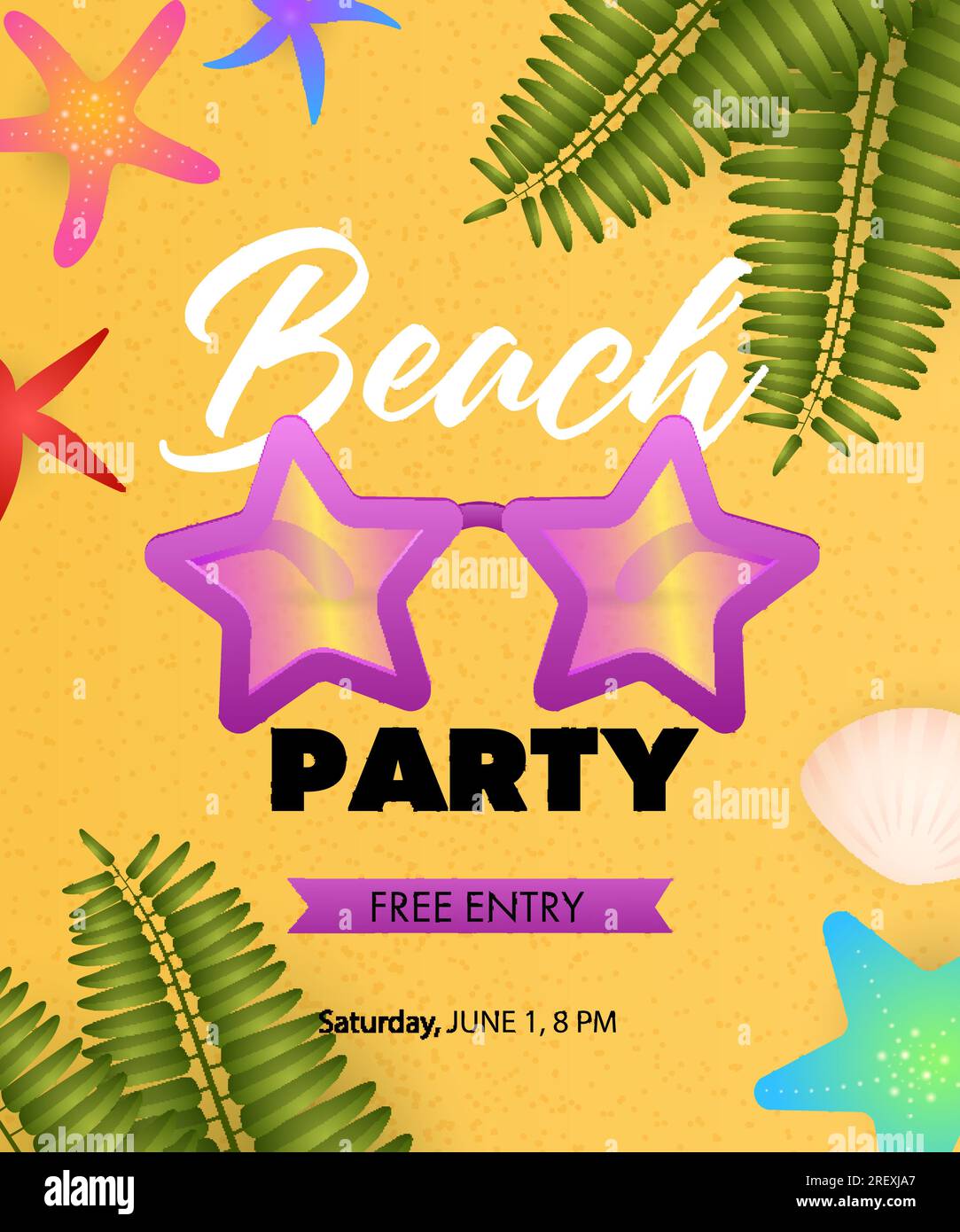 Beach Party lettering with star shaped sunglasses Stock Vector Image ...