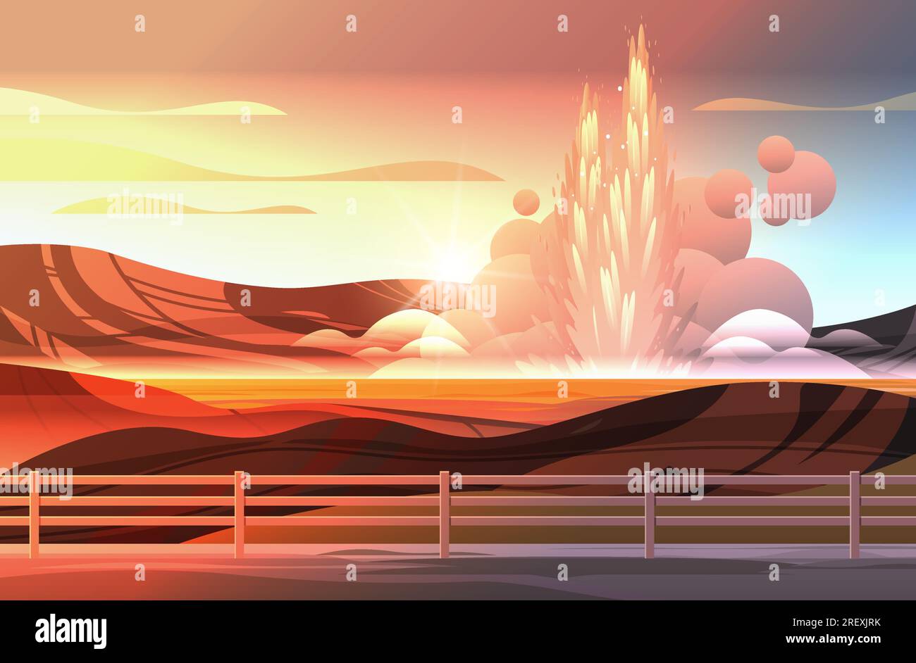 impressive eruption of active geyser hot water steam spraying out from ...