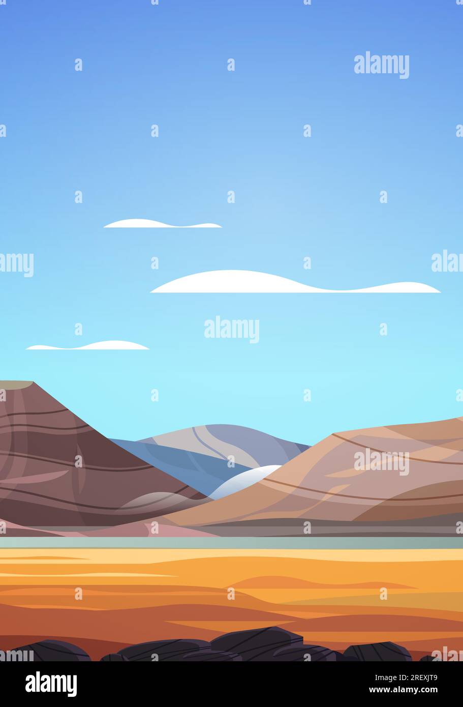 desert landscape with golden sand dunes over mountains Stock Vector