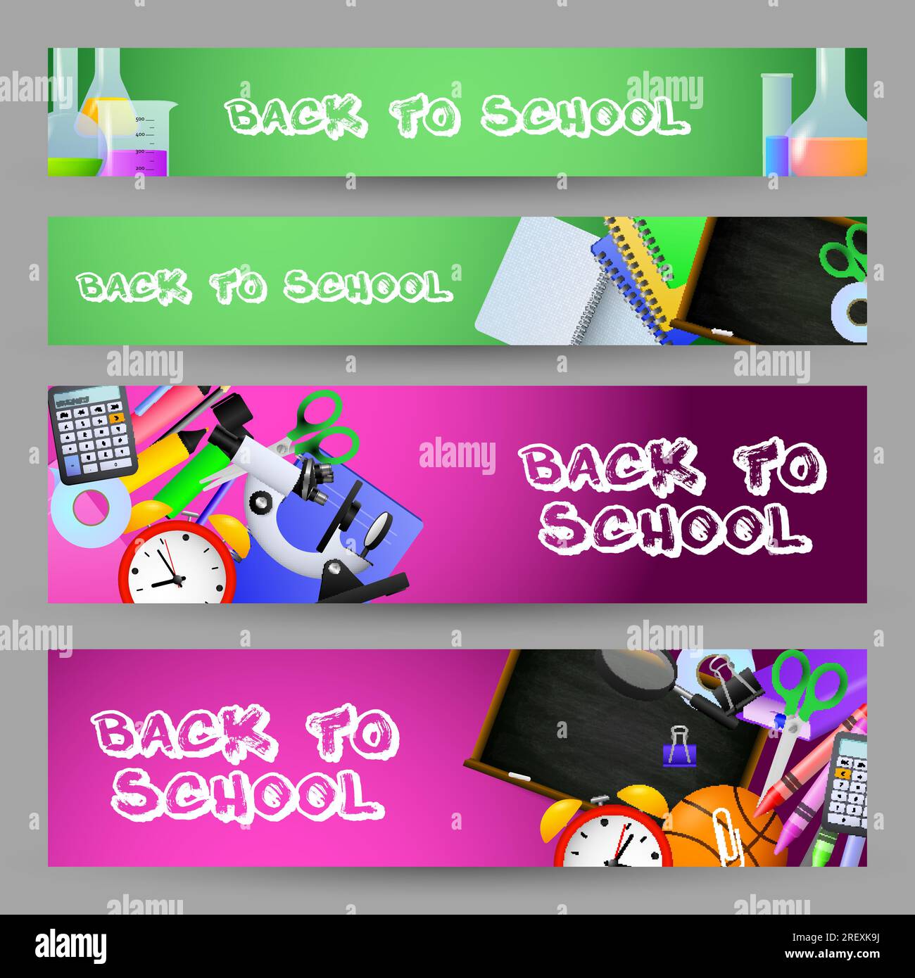 Bright back to school letterings set, copybooks and alarm clock Stock ...