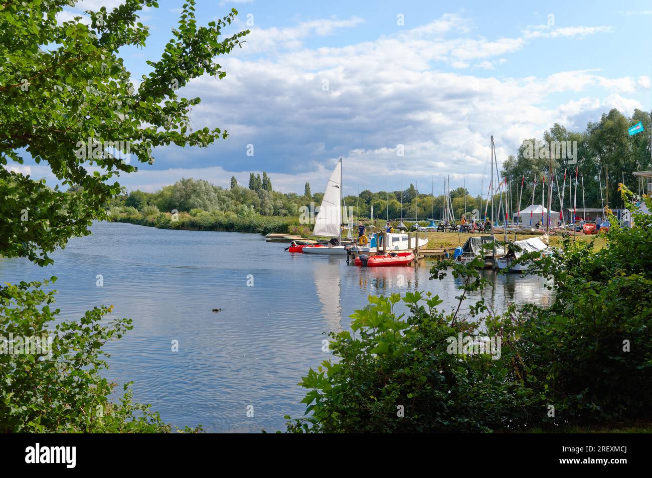 The Desborouigh Sailing Club by the River Thames at Shepperton on a summers day, Surrey England UK Stock Photo