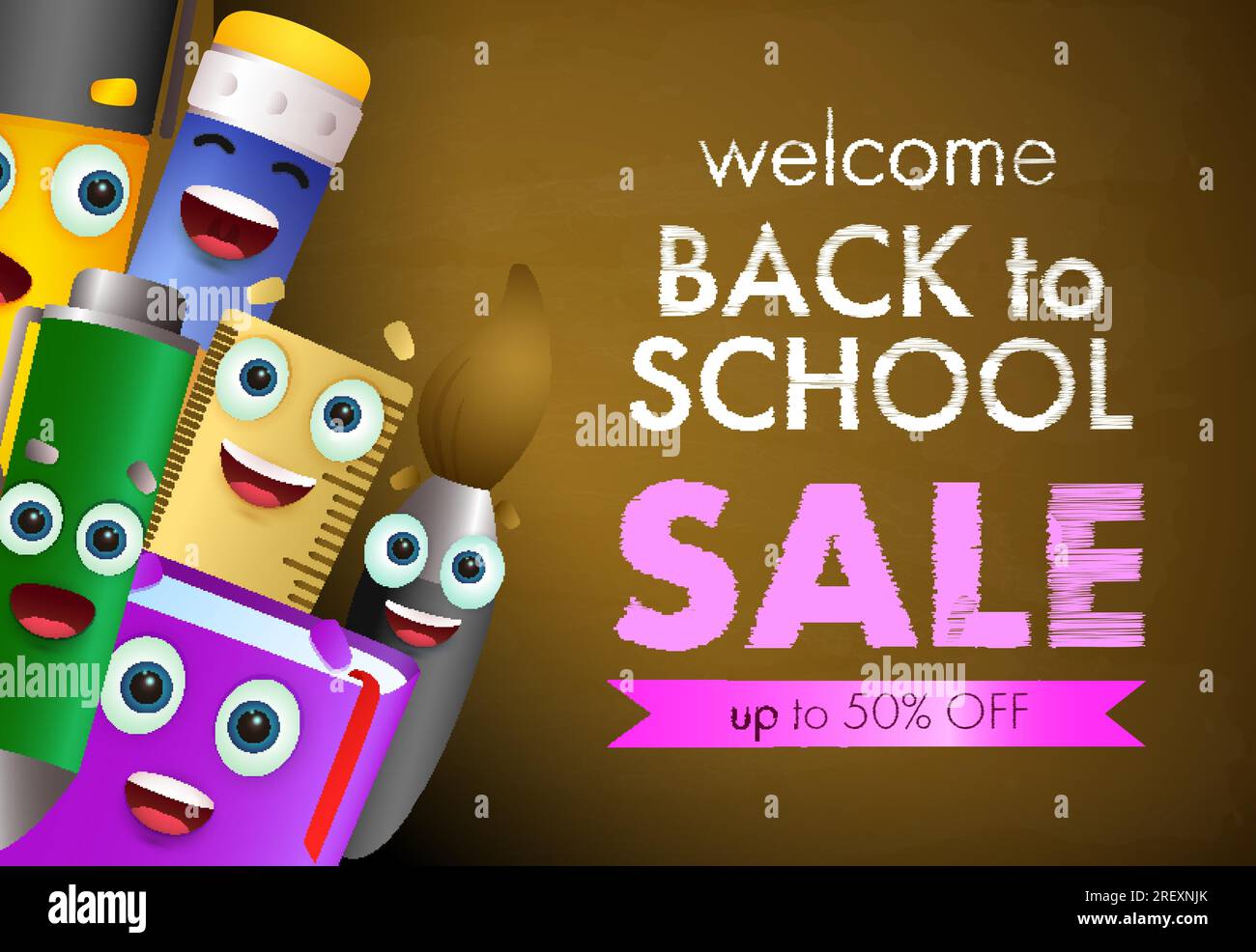 back to school, sale lettering, happy stationery Stock Vector