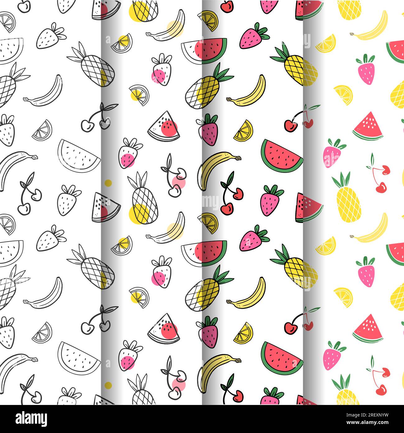 Summer patterns collection with fruits watermelon cherry pineapple ...