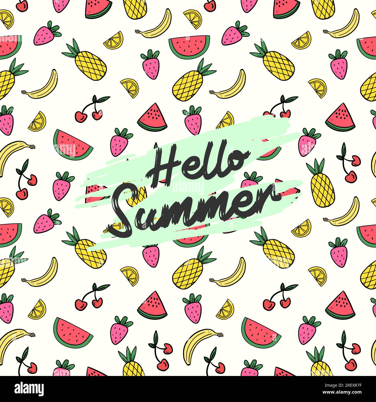 Colored summer tropical fruits pattern with hand drawn fruits vector ...
