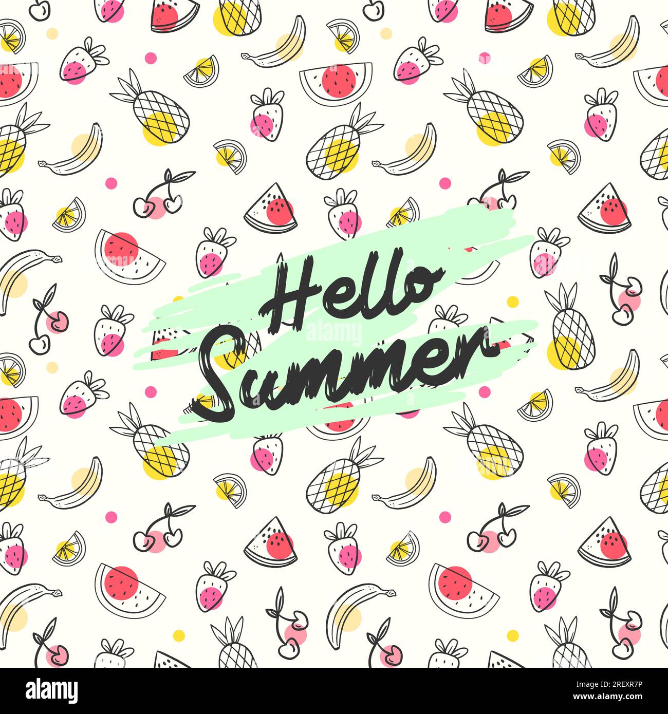 colored seamless flat summer fruits vector illustration pattern. hand drawn Stock Vector