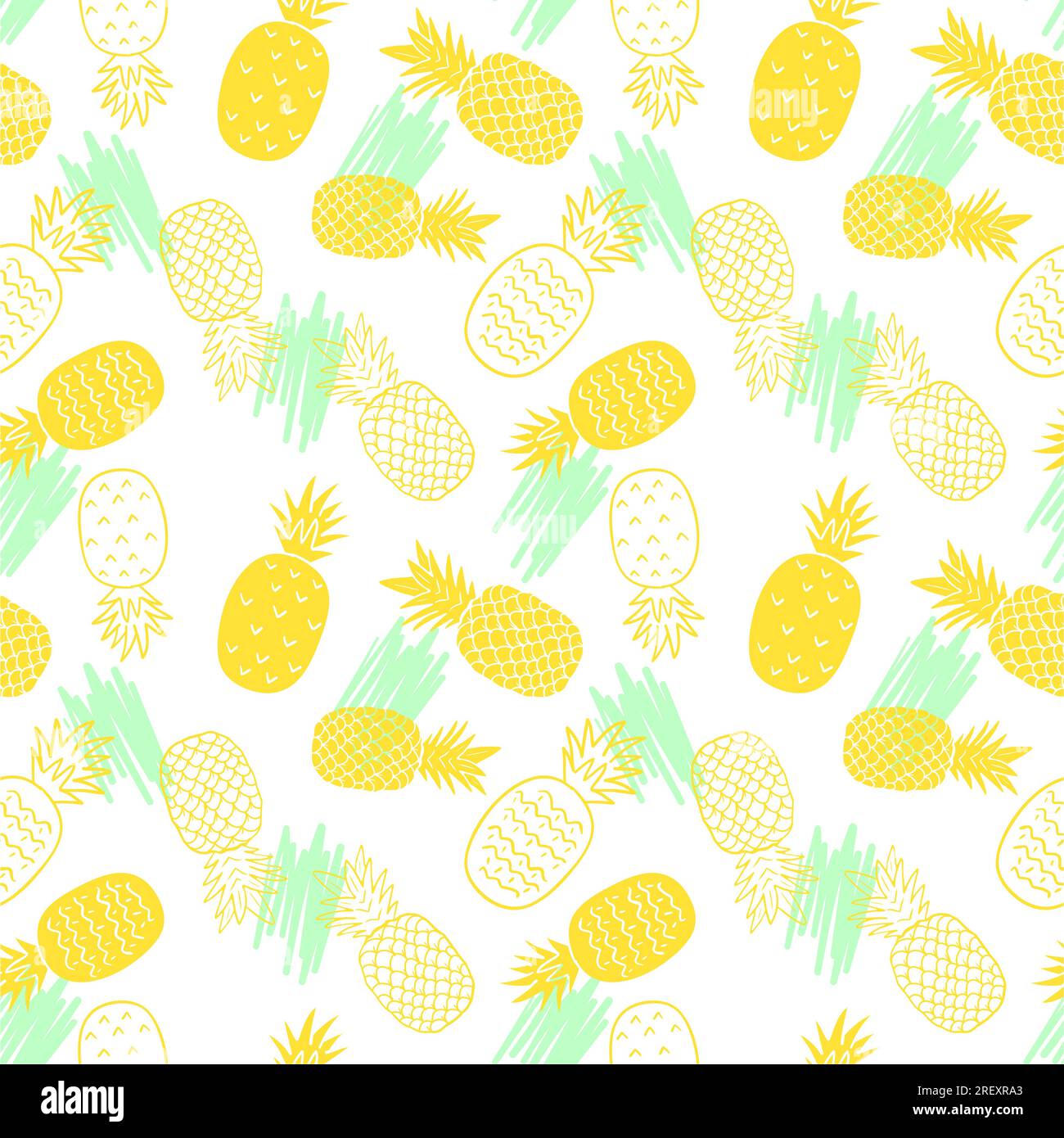 Flat seamless summer pattern with pineapples Stock Vector