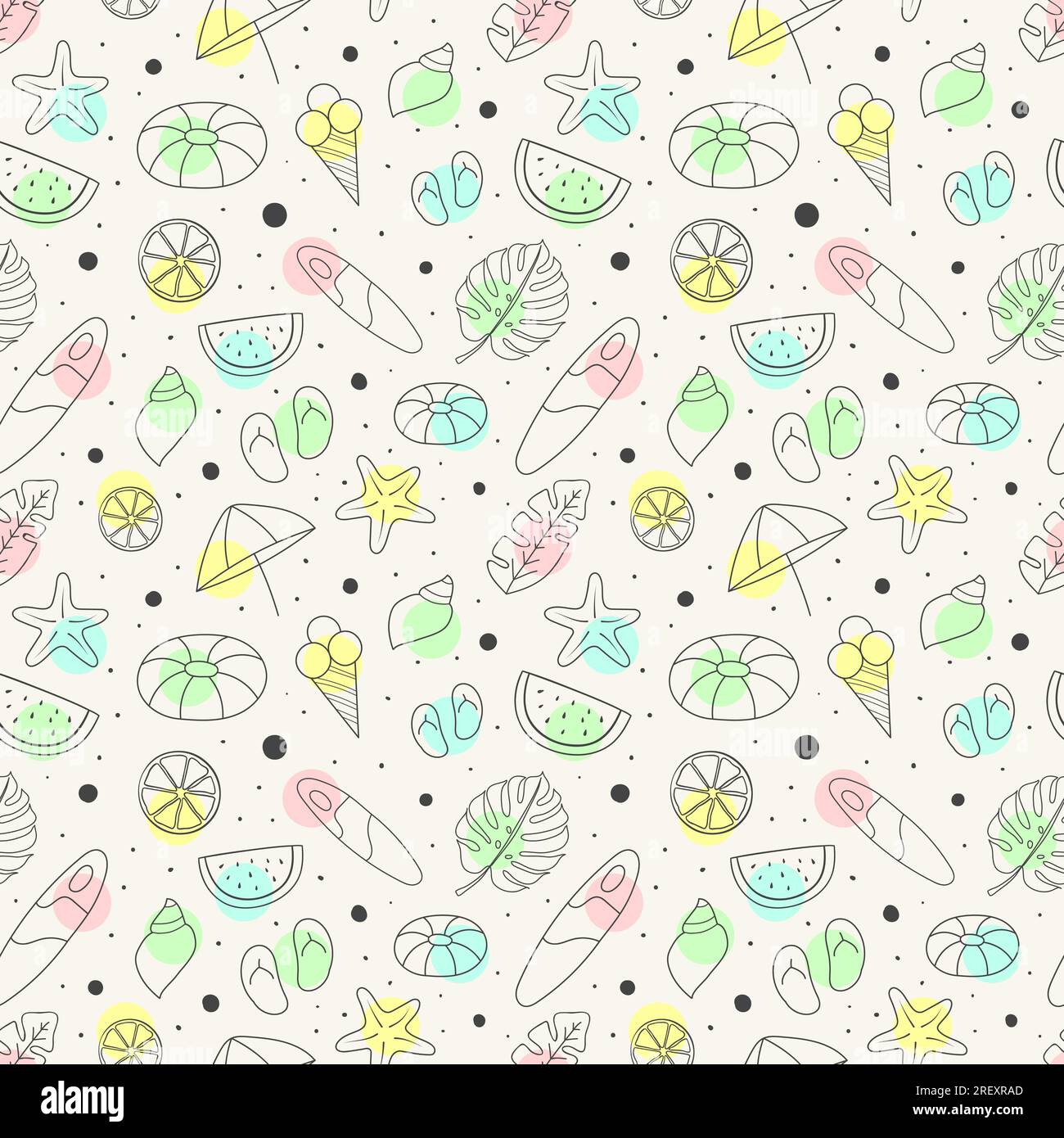 Summer hand drawn seamless pattern with colorful summer elements Stock Vector