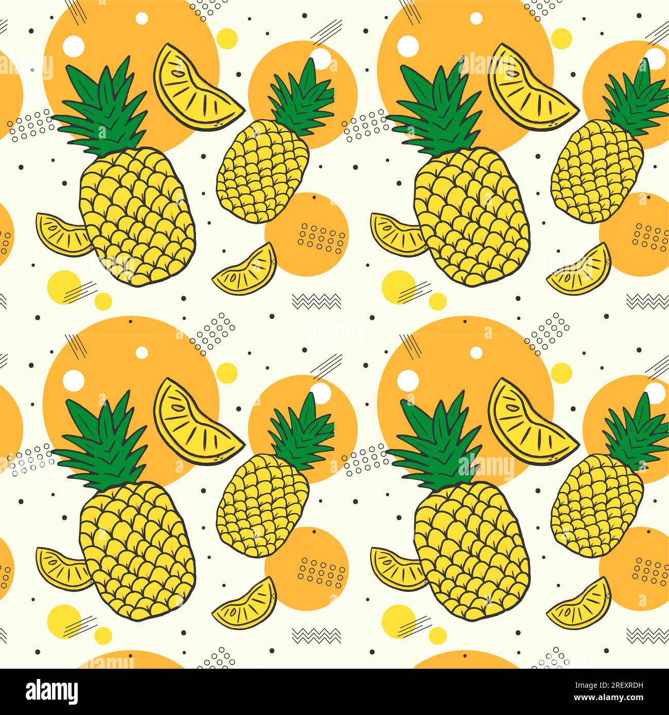 Summer pattern background design with pineapples and geometric figures Stock Vector