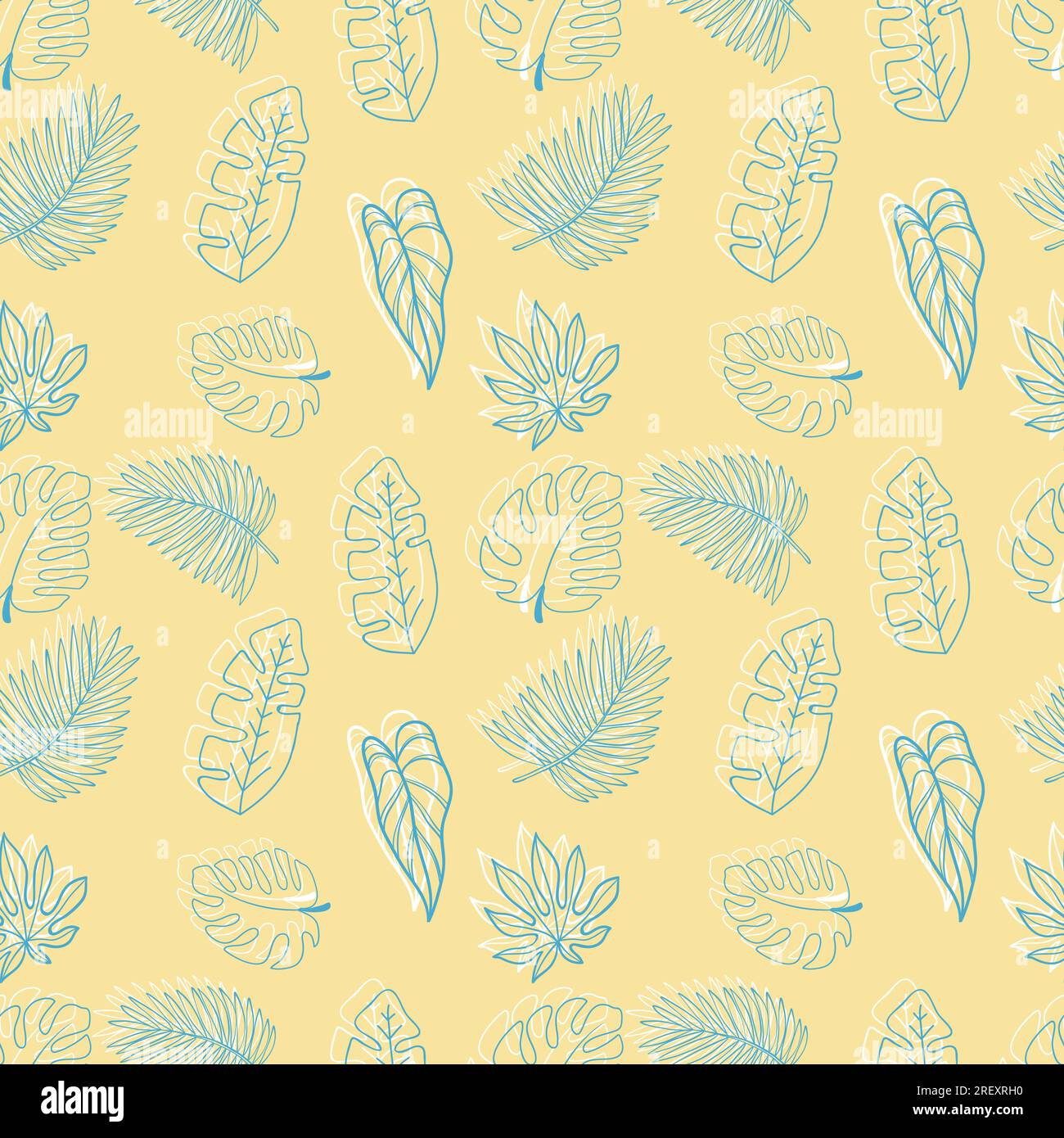 Sketchy summer pattern with tropical leaves Stock Vector