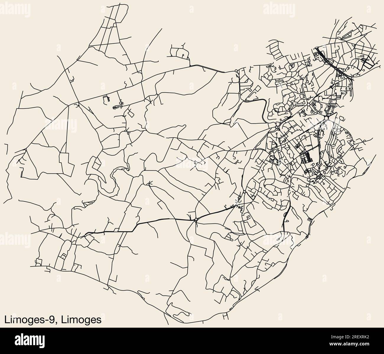 Street roads map of the LIMOGES9 CANTON, LIMOGES Stock Vector Image