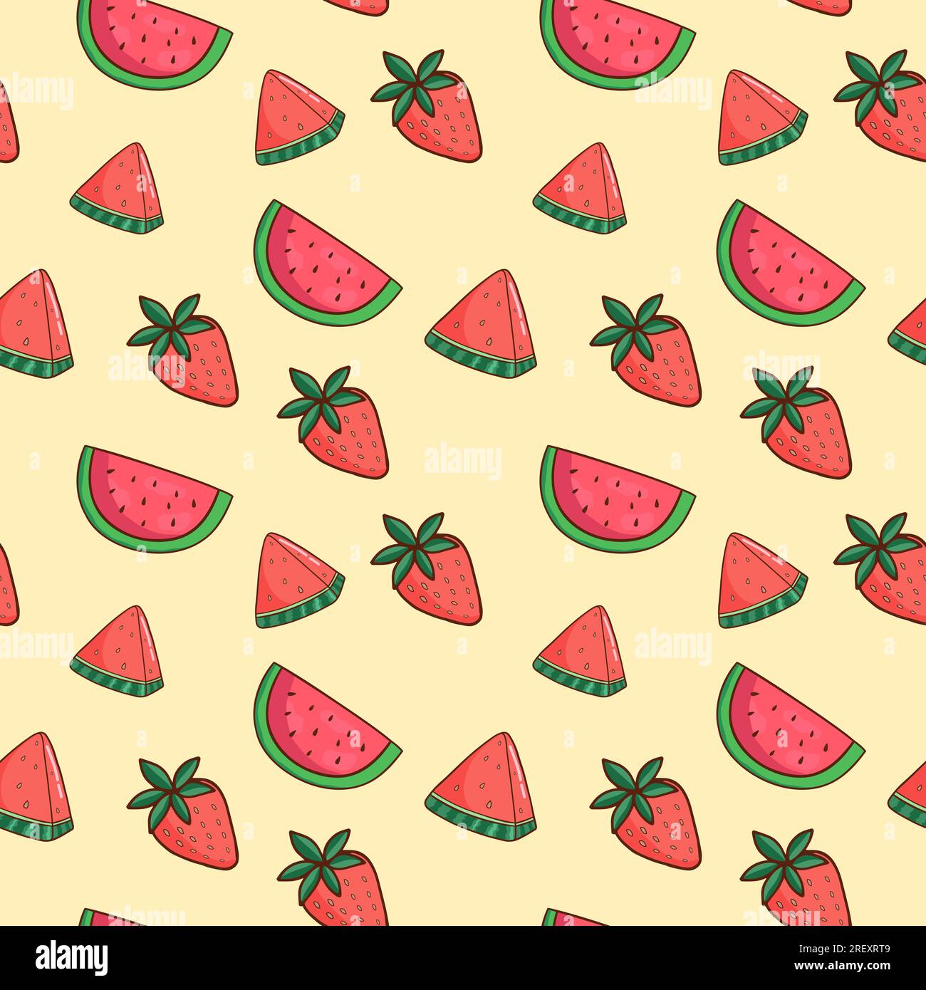 Seamless summer fruits pattern with watermelons and strawberries Stock ...